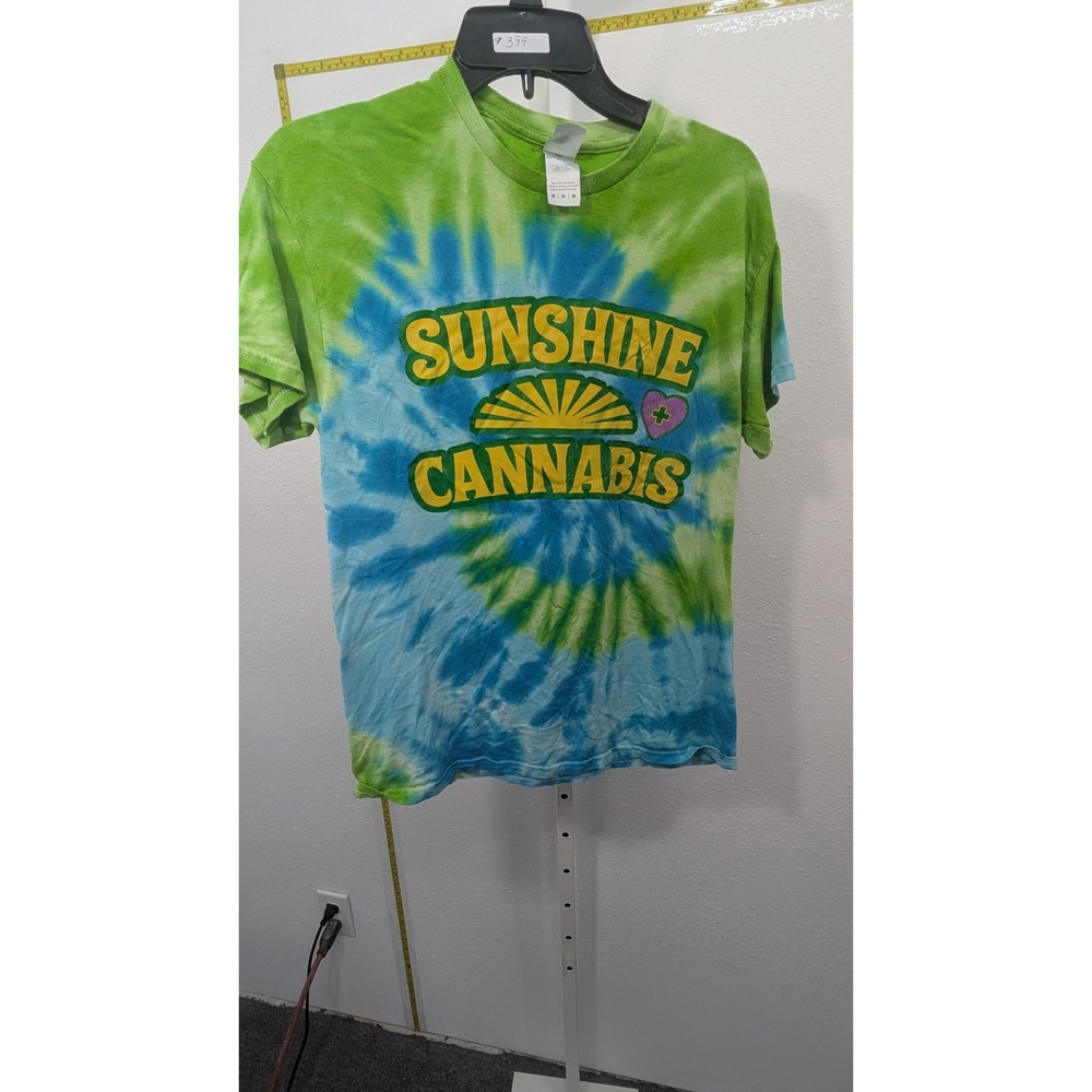 Sunshine Cannabis Tie Dye T-Shirt Green Blue Free The Plant Graphic Teeโ Medium